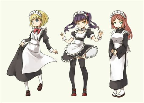 Pas Paxiti Original White Legwear 3girls Apron Black Thighhighs Blonde Hair Blue Eyes