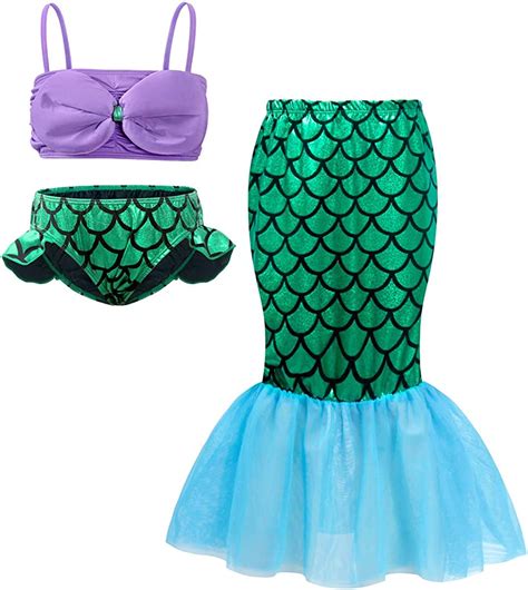 Edjude Girls Child Mermaid Tail Swimming Costume 3 Piece Cosplay