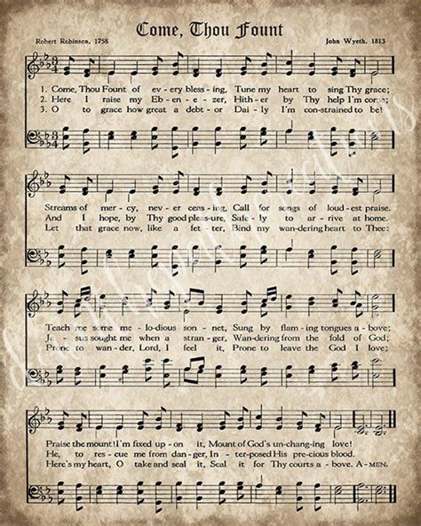 Top quality, printable hymn sheet music to download instantly. Come Thou Fount Print, Printable Vintage Sheet Music, Instant Download, Antique Hymn, Hymnal ...