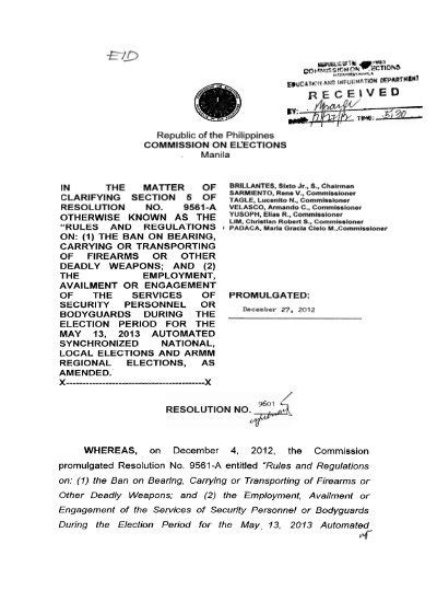 Comelec Resolution No 9601 Pnp Directorate For Operations