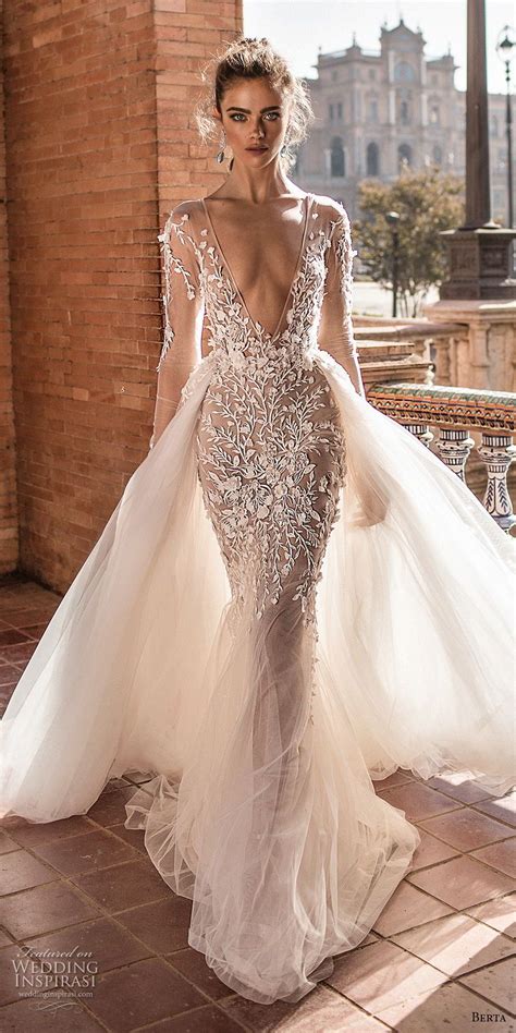 Beautiful Gown With A Very Deep V Neckline Berta Fall 2018 Bridal Long Sleeves Deep V Neck