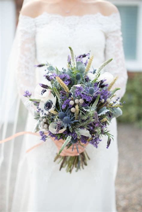 Copper Dusky Lilac And Grey Rustic Barn Wedding Spring Wedding Bouquets