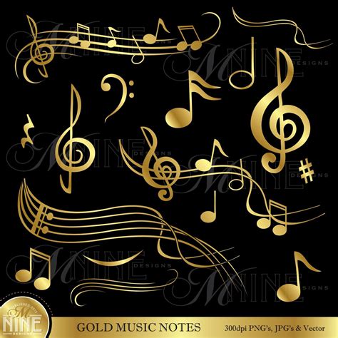 Gold Music Notes Clip Art Gold Music Theme Clipart Music Etsy Music