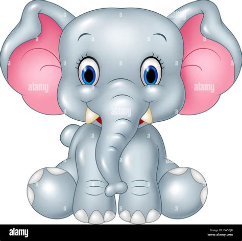Cartoon Funny Baby Elephant Sitting Isolated On White Background Stock
