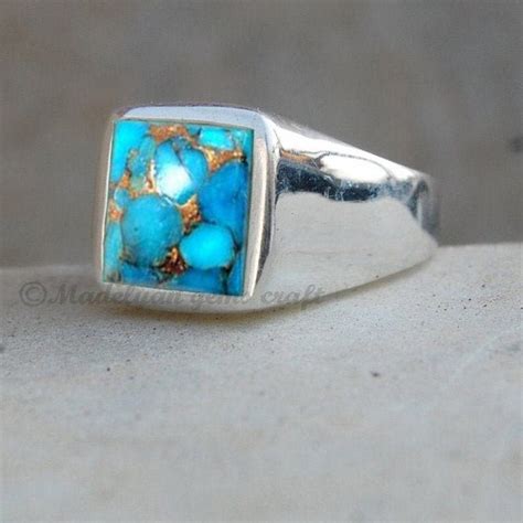 Blue Copper Turquoise Ring Solid Sterling Silver Ring For Etsy