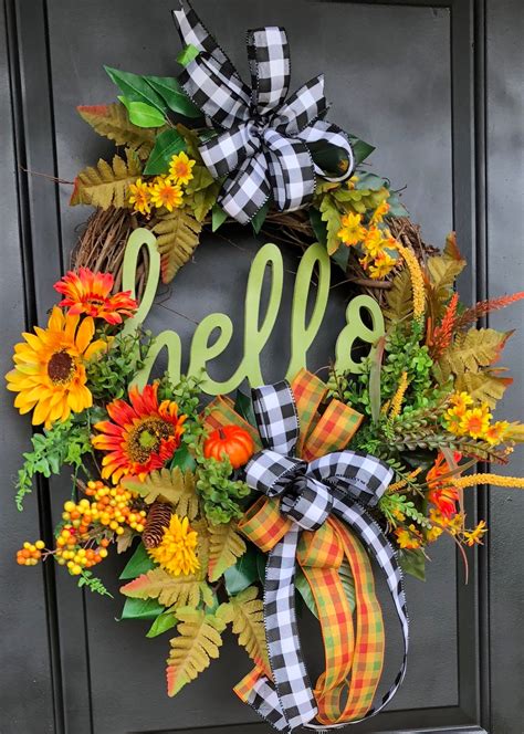 Fall Door Wreath Sunflower Wreath Fall Pumpkin Wreath Hello Wreath