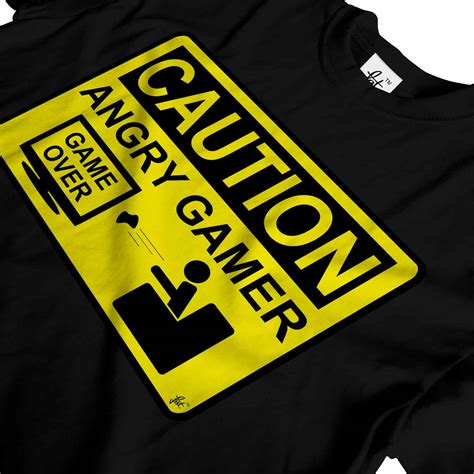 Caution Angry Gamer Warning Sign Game Over Lost Mens T Shirt 942