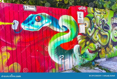 Artistic Walls With Snake Paintings Graffiti Playa Del Carmen Mexico