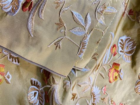 New Designer 100 Silk Taffeta Embroidery Fabric Antique Yellow Gold