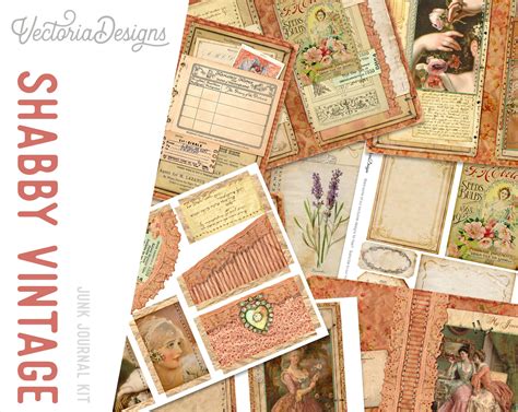 Shabby Vintage Junk Journal Kit Printable Journal Pages Shabby