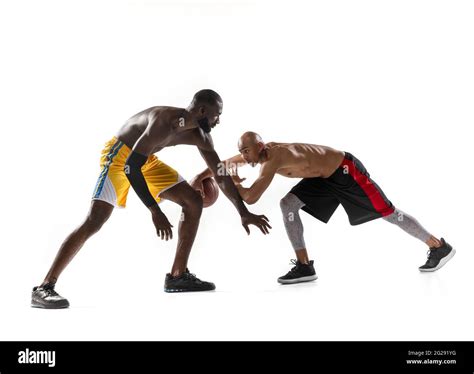 Two Men Basketball Players Competition In Silhouette Isolated White