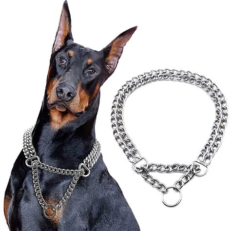 Pet Dog Stainless Steel Chain Martingale Dog Collar Heavy Duty 2 Row