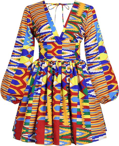 African Printed Dress Women Fashion Long Sleeves Pleated