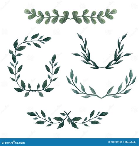 Watercolor Illustration Of A Laurel Wreath Of Branches Isolated