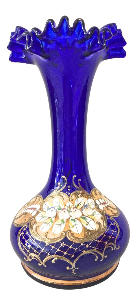 Vintage Cobalt And 23k Gold Vase Crystal Glassware Antiques Blue