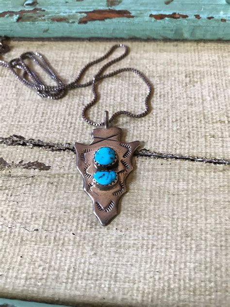 Turquoise Necklace Arrowhead Sterling Silver Necklace Etsy