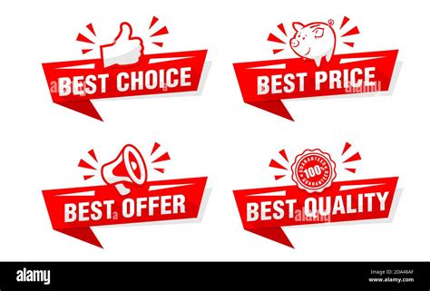 Set Of Red Ribbon And Banner With Best Offers Discount Banner Sale