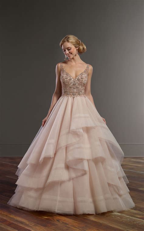 Pink Wedding Dress With Rose Gold Beading Martina Liana Gold