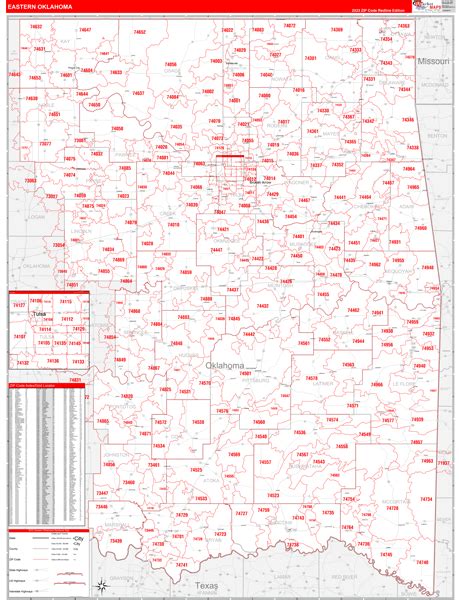 Oklahoma Eastern Wall Map Red Line Style By Marketmaps Mapsales