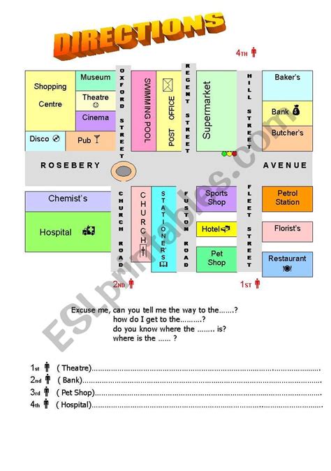 Directions Map Esl Worksheet By Tstf