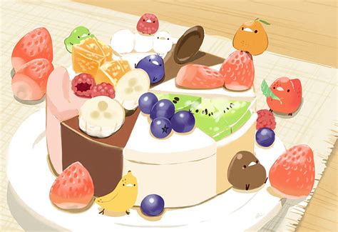 Anime Cake Dessert Strawberries Fruits Chocolate Anime Hd