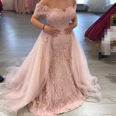 Plus Size Lace Prom Dressmermaid Evening Dresses Off Shoulder Dark