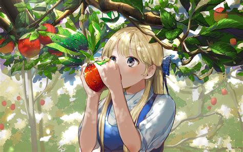 Download Wallpaper 3840x2400 Girl Apple Garden Anime Art 4k Ultra