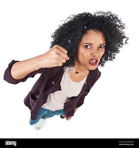Angry Crazy And Portrait Of A Black Woman With A Fist For A Fight