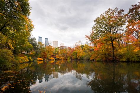 Central Park S Pond In The Fall Stock Image Image Of Apartments