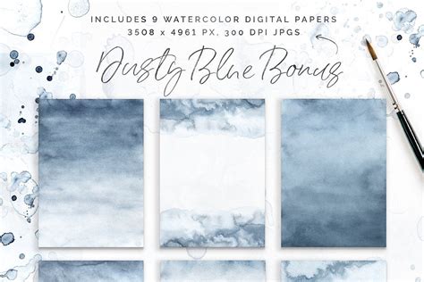 Dusty Blue Watercolor Textures Kit Watercolor Texture Dusty Blue