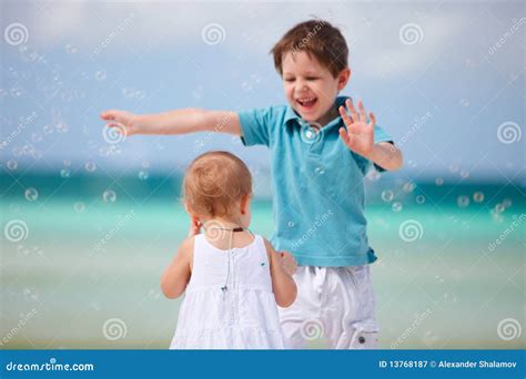 Two Happy Kids Stock Image Image Of Coastline Seaside 13768187