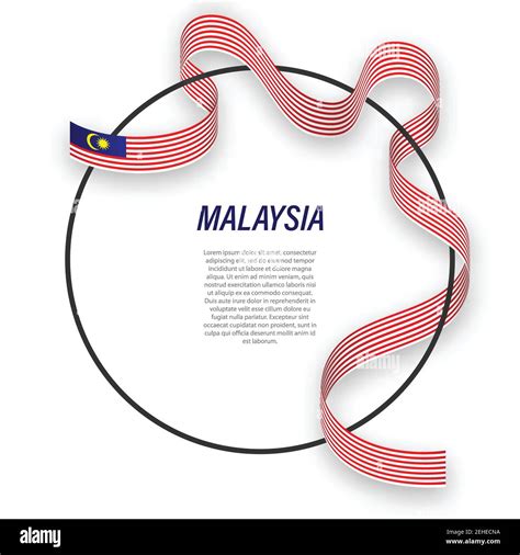 Waving Ribbon Flag Of Malaysia On Circle Frame Template For