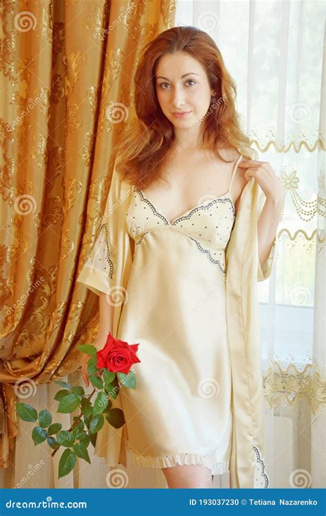 Woman In Silk Robe At Home Stock Photo Image Of Hispanic 193037230