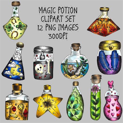 Potion Bottle Clipart 12 X Png Images Hand Drawn Witch Etsy