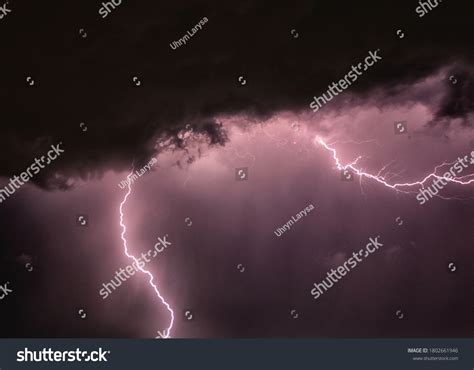 Flash Lightning Stormy Night Sky Clouds Stock Photo 1802661946