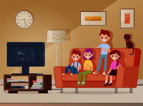 Kids Watch Tv Children Movie Home Boy Girl Watches Tv Set Displaying