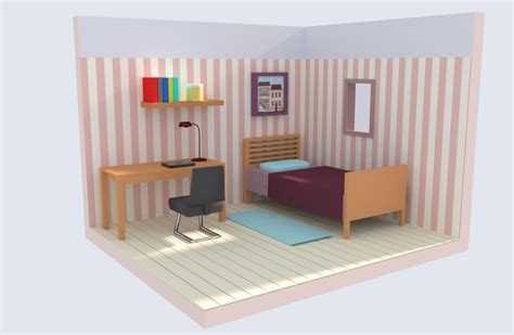 3d Model Bedroom Lowpoly Vr Ar Low Poly Cgtrader