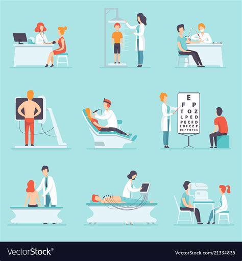 Flat Set Of People On Medical Examination Vector Image