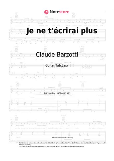 Claude Barzotti Je Ne Técrirai Plus Noten Für Gitarren Downloaden Für Anfänger Gitarretabs
