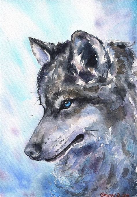 Wolf Print Of The Original Watercolor Love от Georgewatercolorart