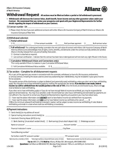 Allianz Withdrawal S Usa 385 2010 2024 Form Fill Out And Sign