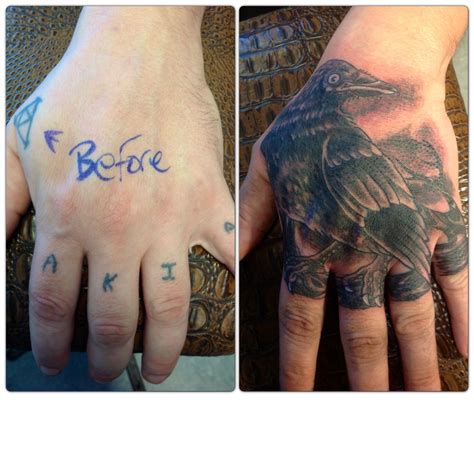 Hand Finger Tattoo Coverupcrowraven Tattoo Coverup Finger