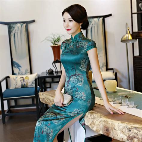 new arrival novelty printing flower elegant cheongsam women sexy chinese style dress lady slim