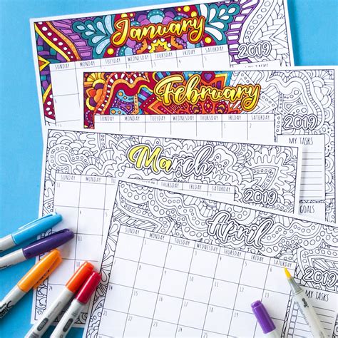 If you are having trouble viewing the document, you may download the document. Free 2019 Printable Coloring Calendar - By Sarah Renae Clark