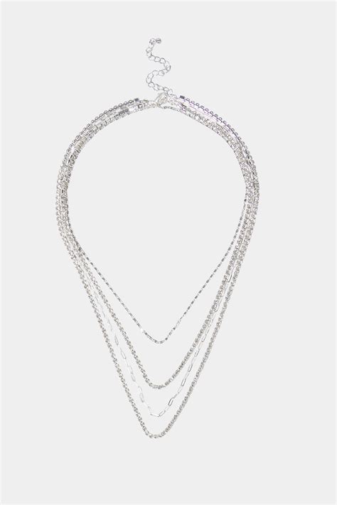 Silver Diamante Multi Layer Necklace Yours Clothing