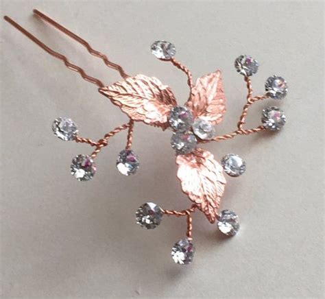 Rose Gold Crystal Hair Pin Made To Order Etsy Gold Headpiece Rose