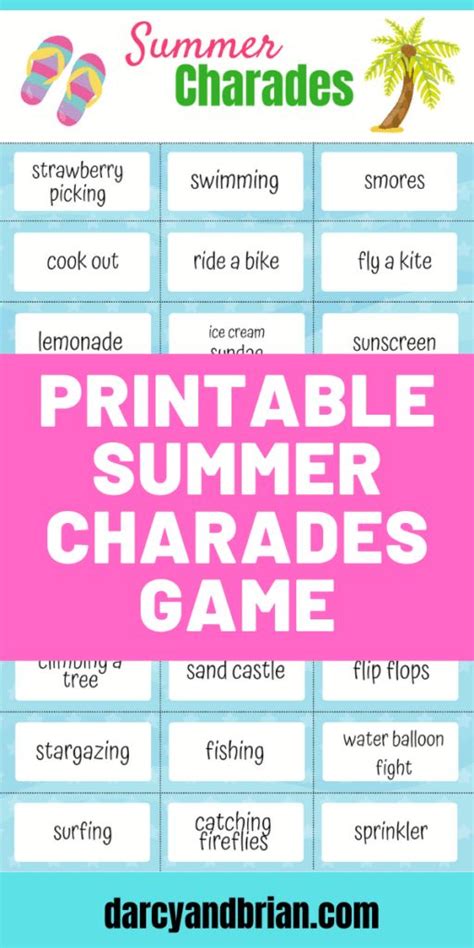 Printable Summer Charades Game For Kids Charades For Kids Charades
