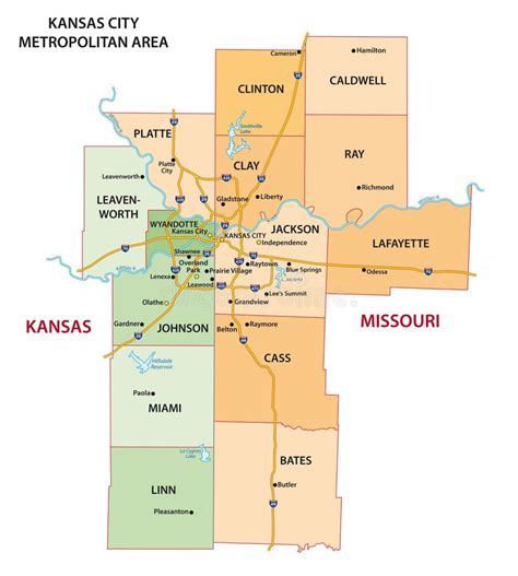 Map Of The Kansas City Metropolitan Area In Kansas And Missouri Stock