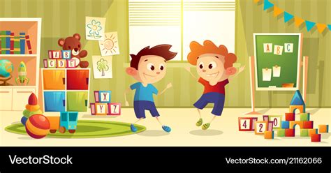 Cartoon Preschool Kindergarten With Boys Vector Image