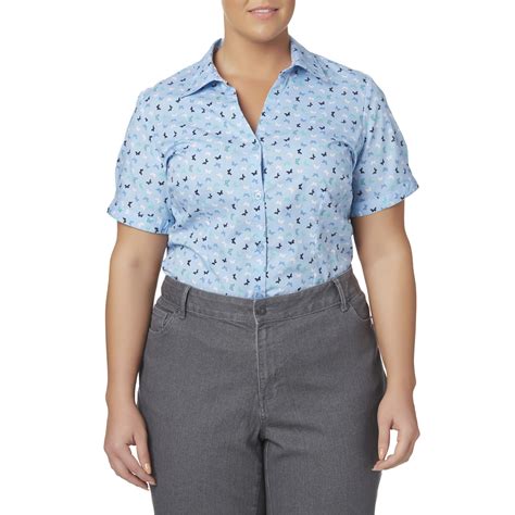 Basic Editions Womens Plus Camp Shirt Butterfly